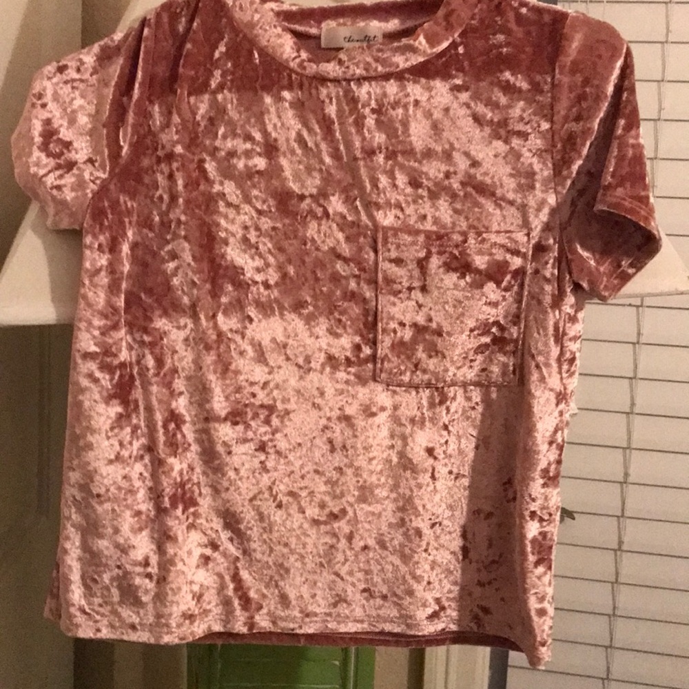Pink crop top velvet w pocket